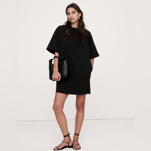 NWT! Banana Republic Black Boxy Cotton T-Shirt Dress - Multiple 🌟 - Picture 1 of 6